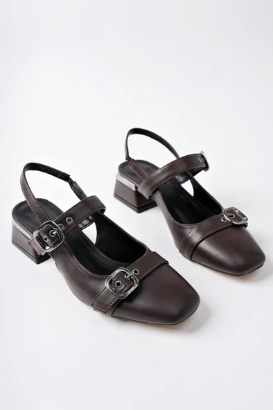 Muggo YUQİ Arkası Açık Küt Burun Çift Kemerli Kadın Günlük Klasik Kısa Topuklu Ayakkabı - 9