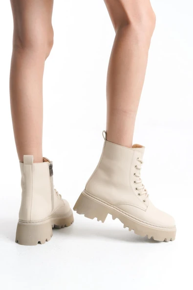 Kadın Kalın Tabanlı Günlük Postal Bot Fermuarlı Bağcıklı Tam Kalıp Kısa Bot - Resim 9