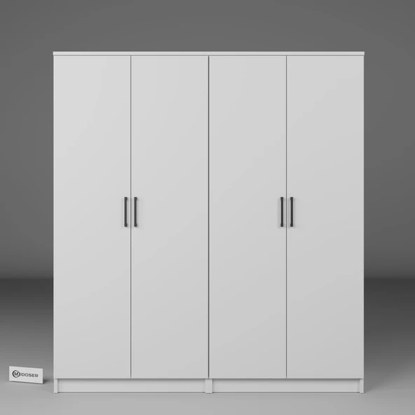Midoser Kardelen Serisi Mat Beyaz 4 Kapılı 8 Raflı Elbise Dolabı 160 Cm - Gardırop Seti - Resim 4