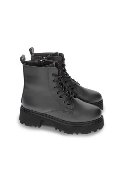 Kadın Kalın Tabanlı Günlük Postal Bot Fermuarlı Bağcıklı Tam Kalıp Kısa Bot - Resim 5