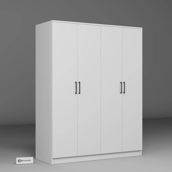 Midoser Kardelen Serisi 140 Cm Mat Beyaz 4 Kapılı 5 Raflı Elbise Dolabı - 5