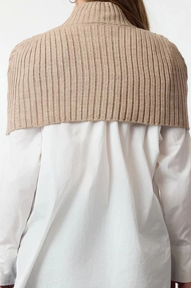 Stil Modern Kadın Crop Standart Kol Dik Yaka Balıkçı Yaka Triko Süveter - 5