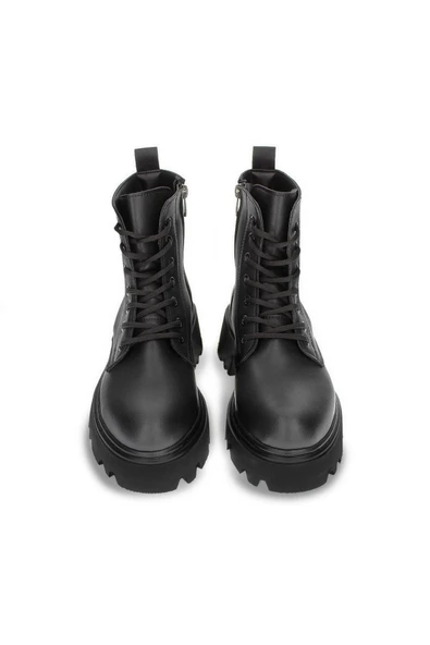 Kadın Kalın Tabanlı Günlük Postal Bot Fermuarlı Bağcıklı Tam Kalıp Kısa Bot - Resim 6