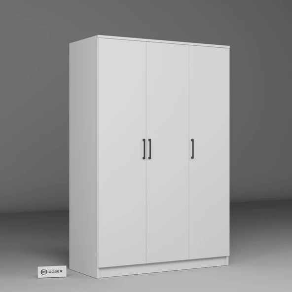Midoser Kardelen Serisi 120 Cm Mat Beyaz 3 Kapılı 5 Raflı Elbise Dolabı - Gardırop Seti - 6