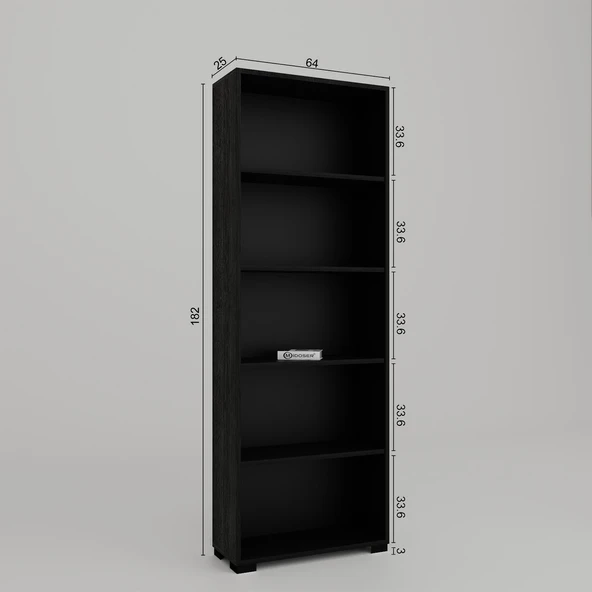 Midoser Lucas Serisi Siyah 5 Raflı Kitaplık - 6