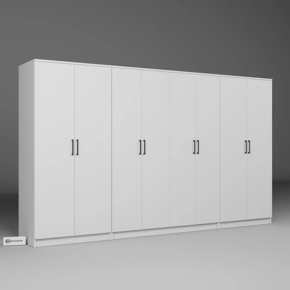 Midoser Kardelen Serisi Beyaz 8 Kapılı 14 Raflı 300 Cm Elbise Dolabı - Gardırop Seti, Derinlik : 50 Cm - 6