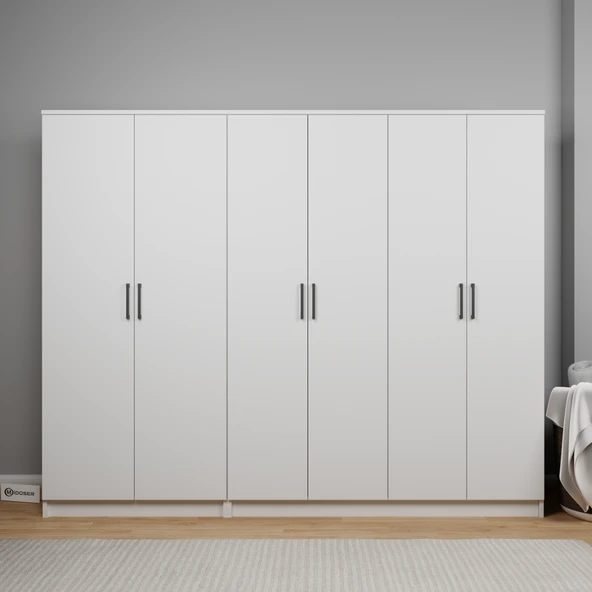 Midoser Kardelen Serisi Mat Beyaz 6 Kapılı 9 Raflı Elbise Dolabı 220 Cm - Gardırop Seti - 2