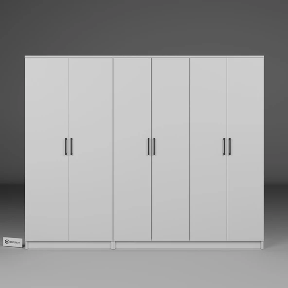 Midoser Kardelen Serisi Mat Beyaz 6 Kapılı 9 Raflı Elbise Dolabı 220 Cm - Gardırop Seti - 4