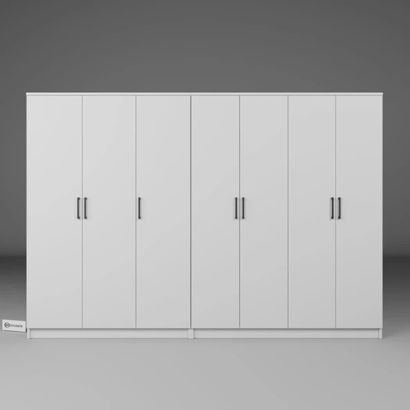 Midoser Kardelen Serisi Beyaz 7 Kapaklı 10 Raflı 260 Cm Elbise Dolabı - Gardırop Seti, Derinlik : 50 Cm - 6