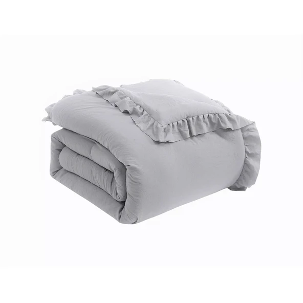 Maki Home %100 Pamuklu Fırfırlı Gri 240x220+2*(50x70) Battal Boy Nevresim ve Yastık Kılıfı Seti - 2