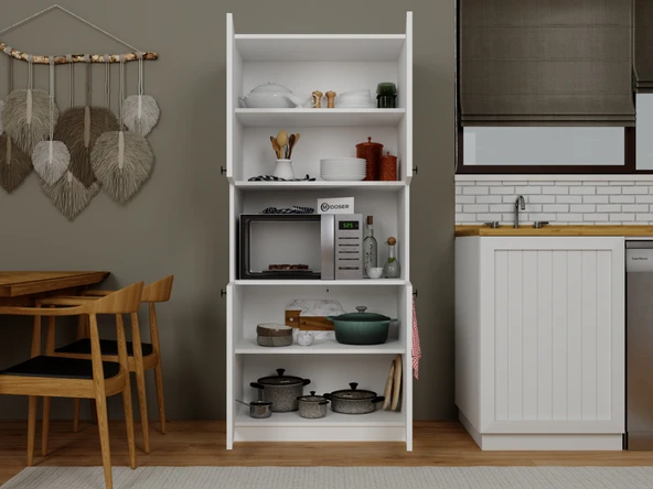 Midoser Lucas 4 Kapaklı Çok Amaçlı Dolap, Çok Amaçlı Banyo, Mutfak Ve Mikrodalga Fırın Dolabı - Beyaz - 3