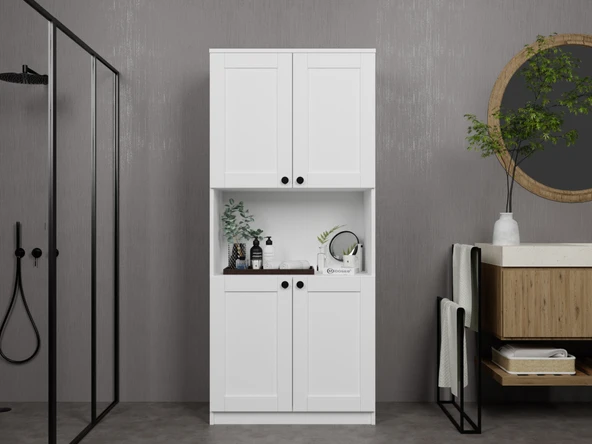 Midoser Lucas 4 Kapaklı Çok Amaçlı Dolap, Çok Amaçlı Banyo, Mutfak Ve Mikrodalga Fırın Dolabı - Beyaz - 5