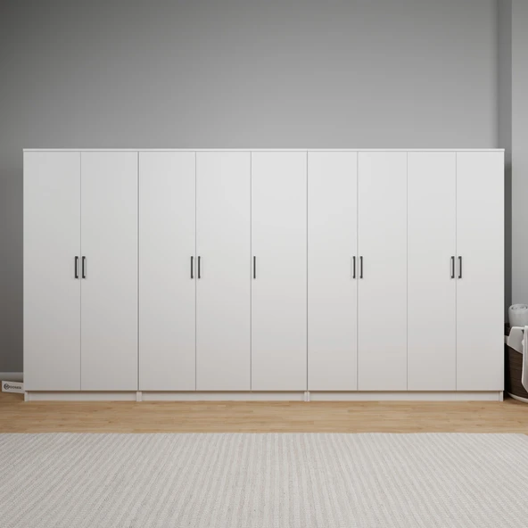 Midoser Kardelen Serisi Beyaz 9 Kapılı 14 Raflı 340 Cm Elbise Dolabı - Gardırop Seti, Derinlik : 50 Cm - 2