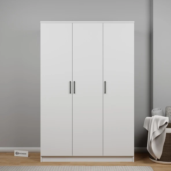 Midoser Kardelen Serisi 120 Cm Mat Beyaz 3 Kapılı 5 Raflı Elbise Dolabı - Gardırop Seti - 2