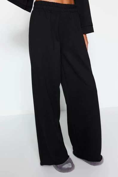 Tarz Rahat Uzun Kollu Geniş Paça Geniş Kalıp Örme Pijama Takımı - 4