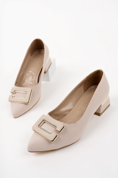 Muggo VENTİ Kalın Topuk Sivri Burun Tokalı Kadın Klasik Topuklu Ayakkabı - 9