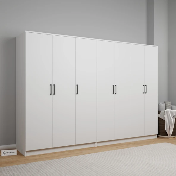 Midoser Kardelen Serisi Beyaz 7 Kapaklı 10 Raflı 260 Cm Elbise Dolabı - Gardırop Seti, Derinlik : 50 Cm - 3