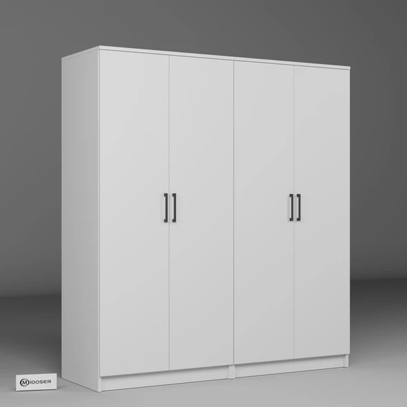 Midoser Kardelen Serisi Mat Beyaz 4 Kapılı 8 Raflı Elbise Dolabı 160 Cm - Gardırop Seti - Resim 6