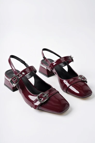 Muggo YUQİ Arkası Açık Küt Burun Çift Kemerli Kadın Günlük Klasik Kısa Topuklu Ayakkabı - 6