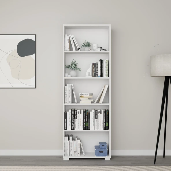 Midoser Lucas Serisi Mat Beyaz 5 Raflı Kitaplık - 2