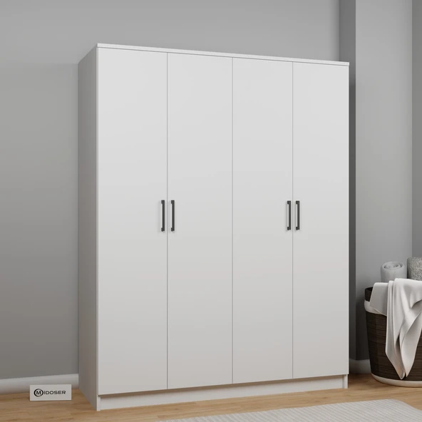 Midoser Kardelen Serisi 140 Cm Mat Beyaz 4 Kapılı 5 Raflı Elbise Dolabı - 2