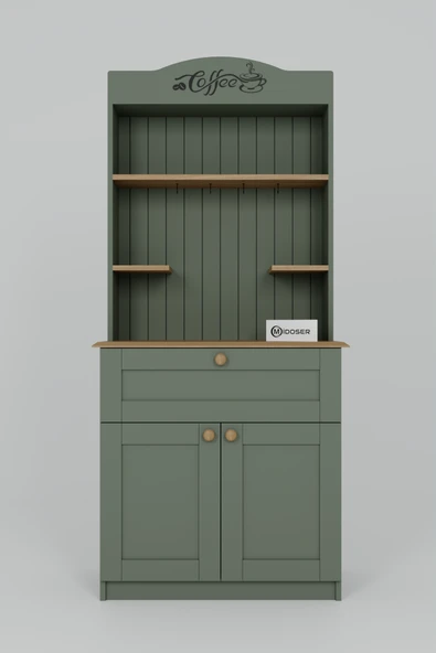 Midoser Lucas 2 Kapaklı Çekmeceli Kahve Köşesi ve Çok Amaçlı Mutfak Dolabı - Açık Ceviz & Yeşil - 5