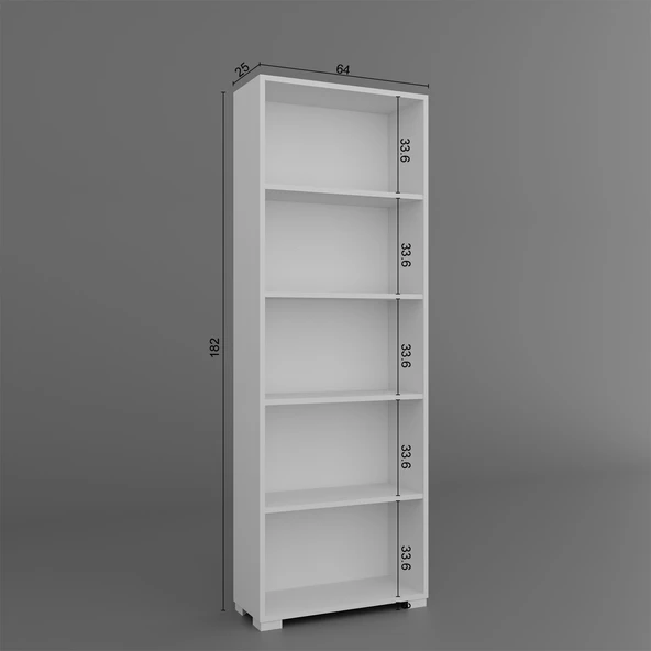 Midoser Lucas Serisi Mat Beyaz 5 Raflı Kitaplık - 6