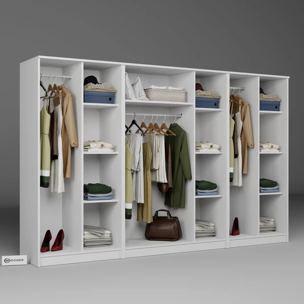 Midoser Kardelen Serisi Beyaz 7 Kapılı 13 Raflı 280 Cm Elbise Dolabı-gardırop Seti, Derinlik : 50 Cm - 6