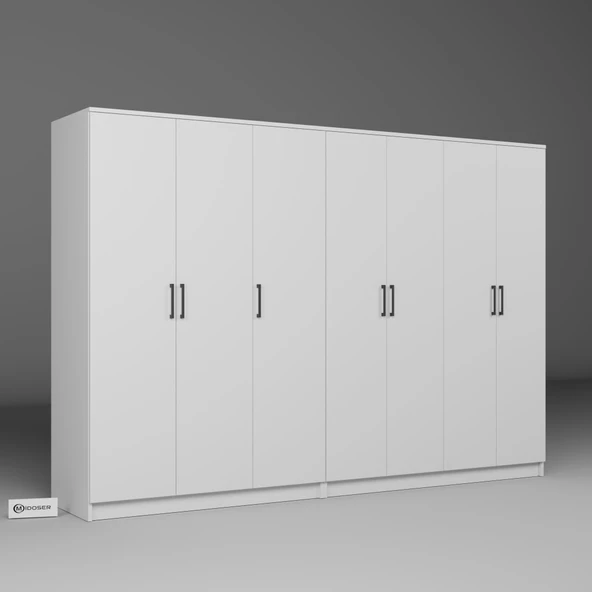 Midoser Kardelen Serisi Beyaz 7 Kapaklı 10 Raflı 260 Cm Elbise Dolabı - Gardırop Seti, Derinlik : 50 Cm - 4