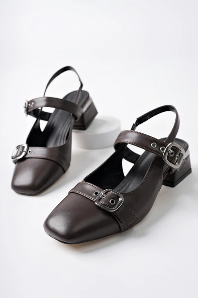 Muggo YUQİ Arkası Açık Küt Burun Çift Kemerli Kadın Günlük Klasik Kısa Topuklu Ayakkabı - 8