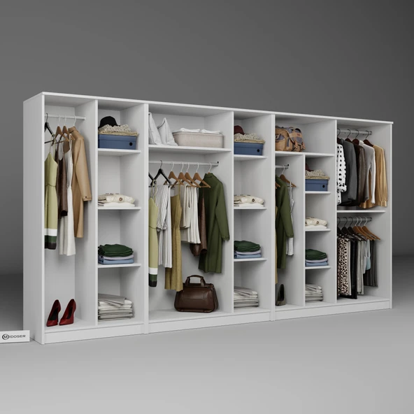 Midoser Kardelen Serisi Beyaz 9 Kapılı 14 Raflı 340 Cm Elbise Dolabı - Gardırop Seti, Derinlik : 50 Cm - 5