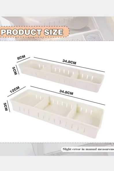 3 Adet Orta Boy Ayarlanabilir Beyaz Plastik Organizer & Çekmece Düzenleyici - Resim 3