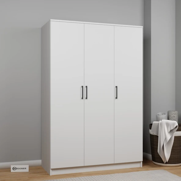 Midoser Kardelen Serisi 120 Cm Mat Beyaz 3 Kapılı 5 Raflı Elbise Dolabı - Gardırop Seti - 3