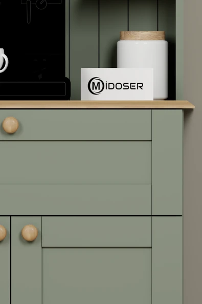 Midoser Lucas 2 Kapaklı Çekmeceli Kahve Köşesi ve Çok Amaçlı Mutfak Dolabı - Açık Ceviz & Yeşil - 4