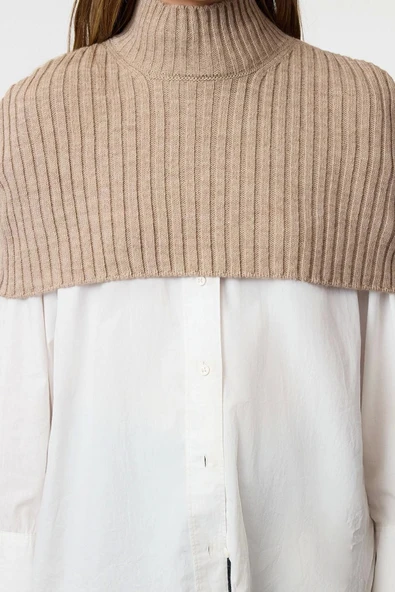 Stil Modern Kadın Crop Standart Kol Dik Yaka Balıkçı Yaka Triko Süveter