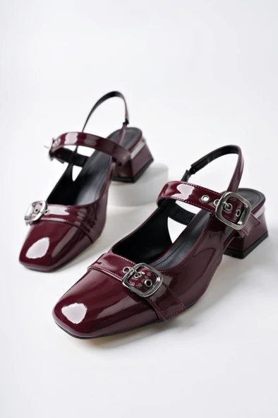 Muggo YUQİ Arkası Açık Küt Burun Çift Kemerli Kadın Günlük Klasik Kısa Topuklu Ayakkabı - 7