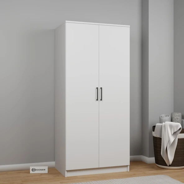Midoser Kardelen Serisi 80 Cm Mat Beyaz 2 Kapılı 4 Raflı Elbise Dolabı - 2