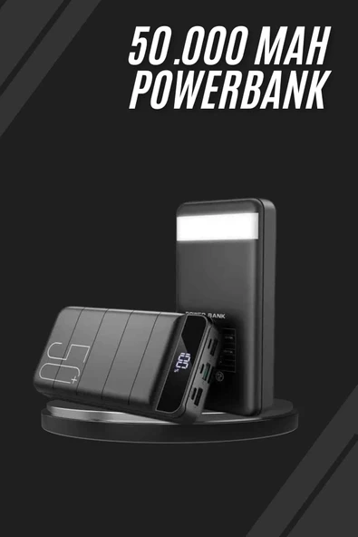 Taşınabilir Powerbank 50.000 mAh 4 Girişli Hızlı Şarj Led Göstergeli Fenerli Şarj