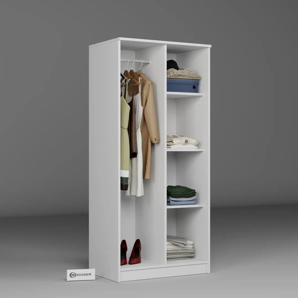 Midoser Kardelen Serisi 80 Cm Mat Beyaz 2 Kapılı 4 Raflı Elbise Dolabı - 5