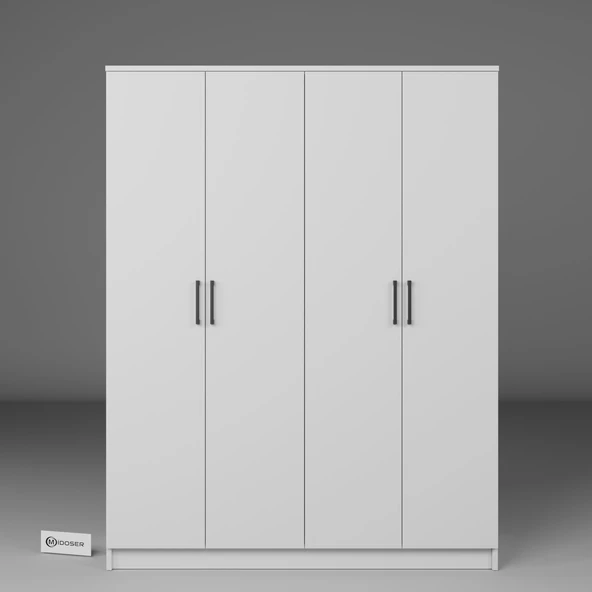 Midoser Kardelen Serisi 140 Cm Mat Beyaz 4 Kapılı 5 Raflı Elbise Dolabı - 6
