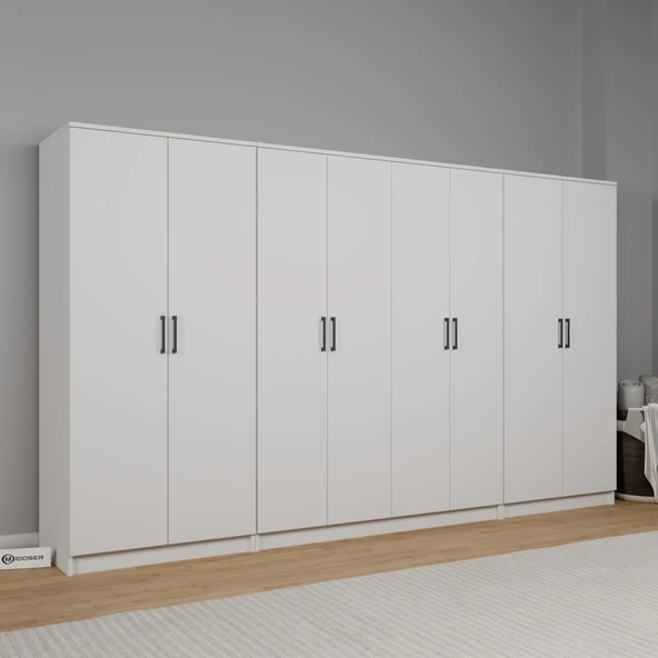 Midoser Kardelen Serisi Beyaz 8 Kapılı 14 Raflı 300 Cm Elbise Dolabı - Gardırop Seti, Derinlik : 50 Cm - 3