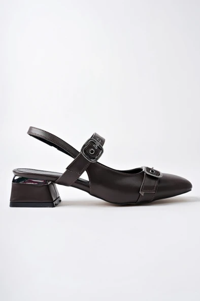 Muggo YUQİ Arkası Açık Küt Burun Çift Kemerli Kadın Günlük Klasik Kısa Topuklu Ayakkabı - 10