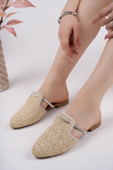 Muggo ZİNTA Önü Kapalı Kadın Günlük Hasır Terlik - 5