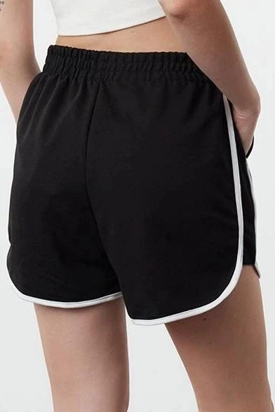 Moda Örme Normal Bel Boru Paça Gündelik Siyah Biye Detaylı Mini Şort Bermuda - 6