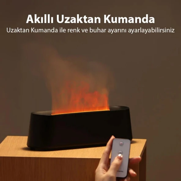 Polham Kumandalı Renkli Alev Görselli Ev ve Ofis İçin Hava Nemlendirme Cihazı, Koku Eklenebilir Hava Difüzörü - 3