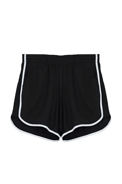 Moda Örme Normal Bel Boru Paça Gündelik Siyah Biye Detaylı Mini Şort Bermuda