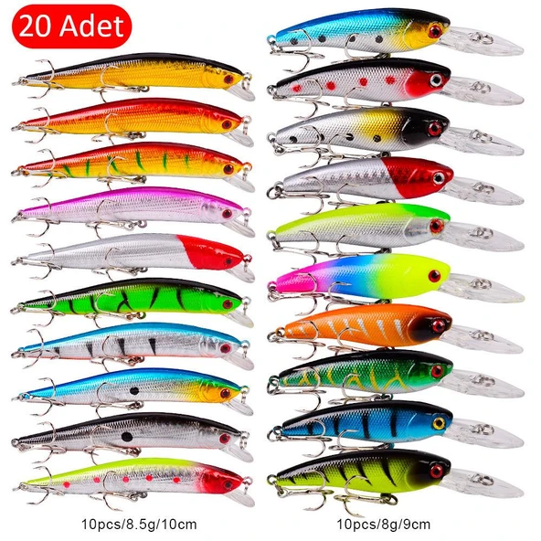 Valkyrie 20 Adet Karışık Minnow Crankbait Swimbait Rapala Sahte Yem Olta Seti Balık İğnesi - 2