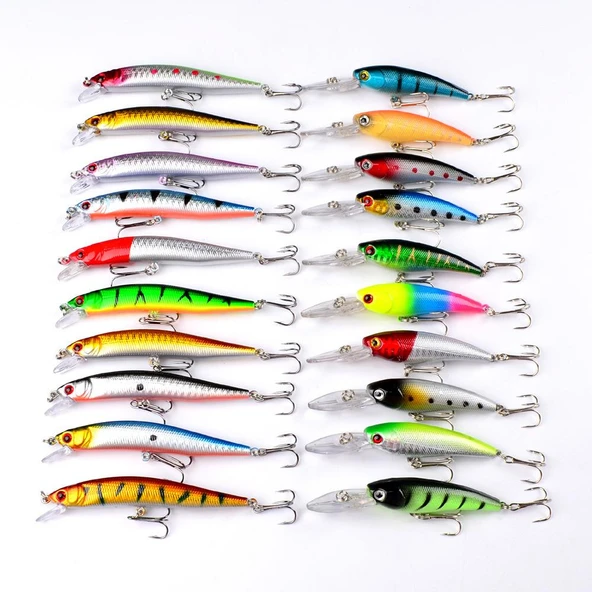Valkyrie 20 Adet Karışık Minnow Crankbait Swimbait Rapala Sahte Yem Olta Seti Balık İğnesi - 5