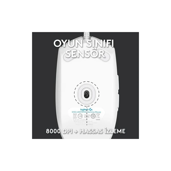 Logitech G G102 Lightsync RGB Kablolu Gaming Mouse, Beyaz-TEŞHİR - 3