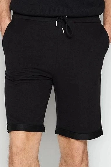 Moda Örme Geniş Paça Gündelik Regular Normal Kesim Orta Boy Lastik Belli Bağcıklı Duble Paça Şort - 4